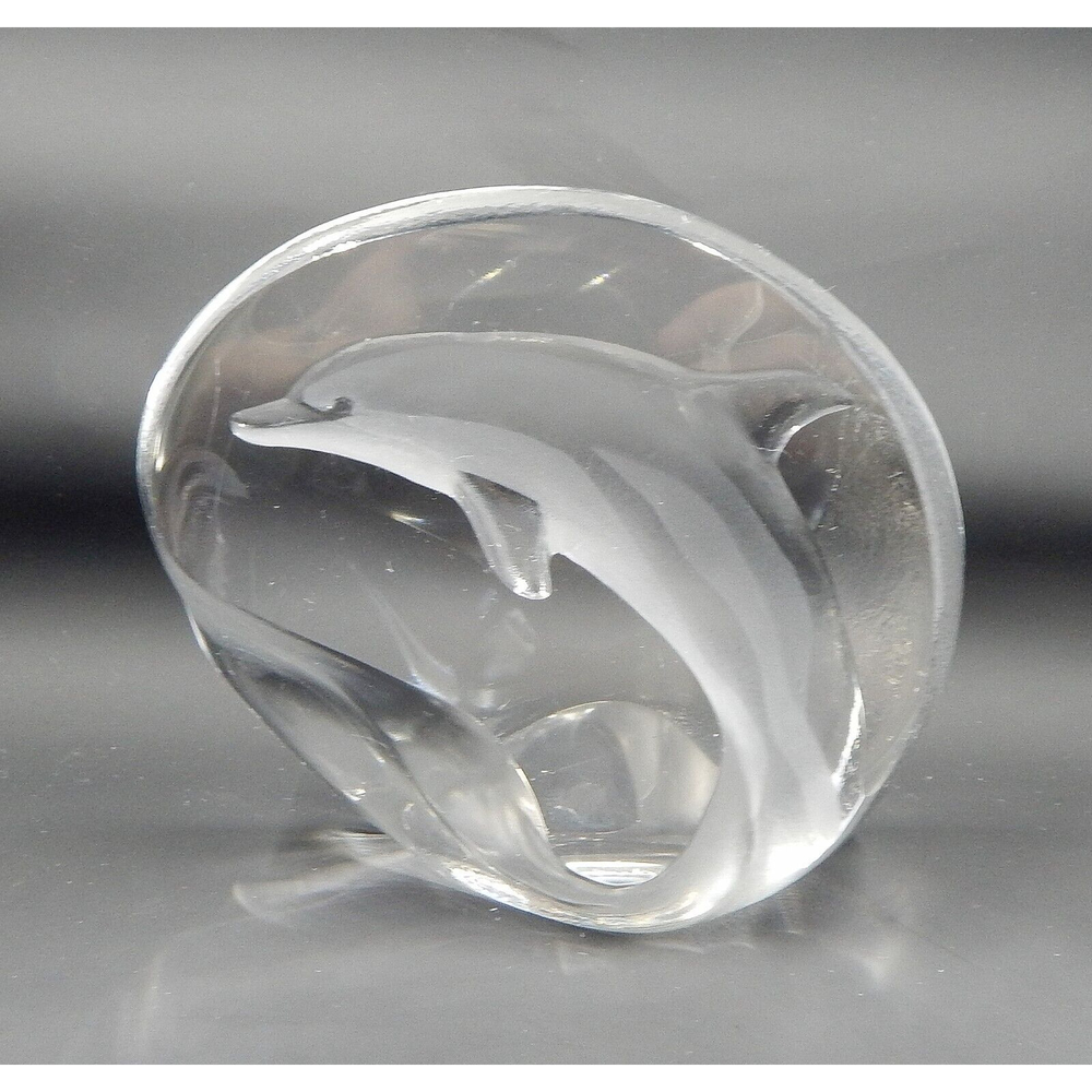 Mats Jonasson Sweden Crystal Art Glass Single Dolphin Paperweight Signed